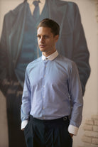 THOMAS - Royal Blue Striped Penny Collar Shirt - Jack Martin