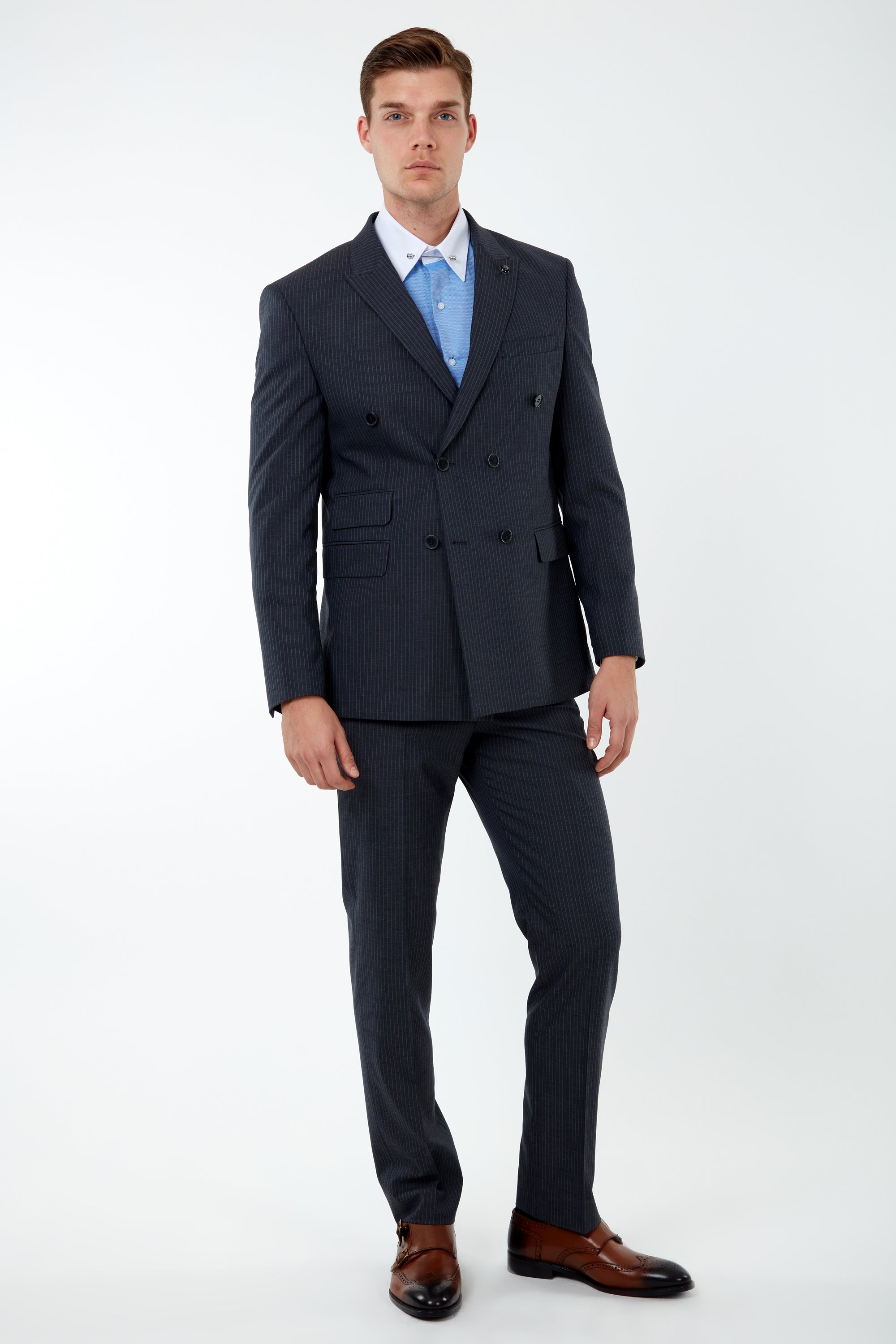 EDWARD - Grey Pinstripe Double Breasted Suit | Jack Martin