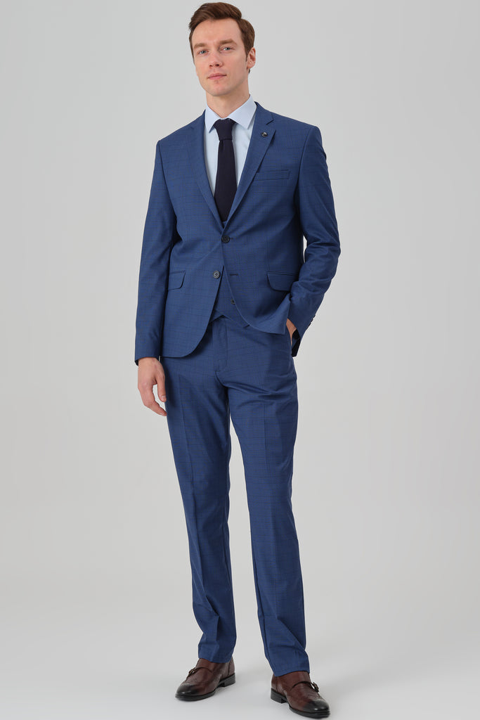 HENRY - Blue Glen Check 3 Piece Suit - Jack Martin Menswear