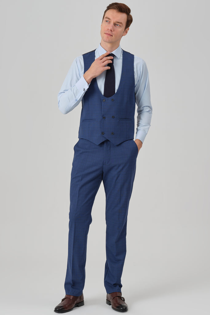 HENRY - Blue Glen Check 3 Piece Suit - Jack Martin Menswear