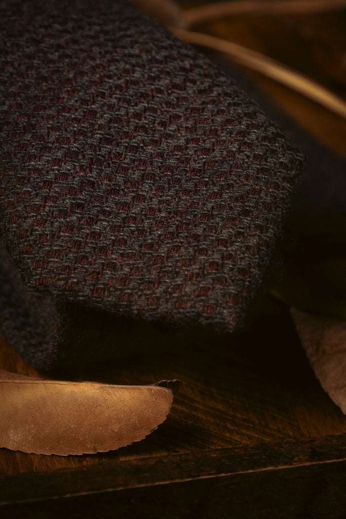 Tie & Hanky Set: Grey & Burgundy Patterned Wool Tie & Hanky - Jack Martin