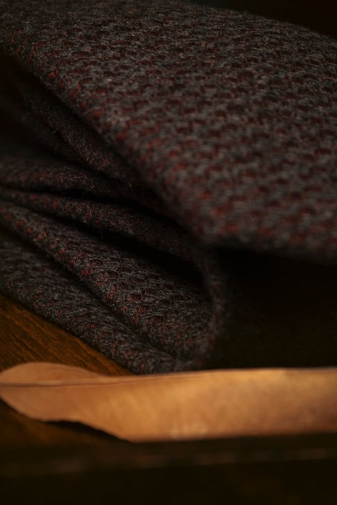 Tie & Hanky Set: Grey & Burgundy Patterned Wool Tie & Hanky - Jack Martin