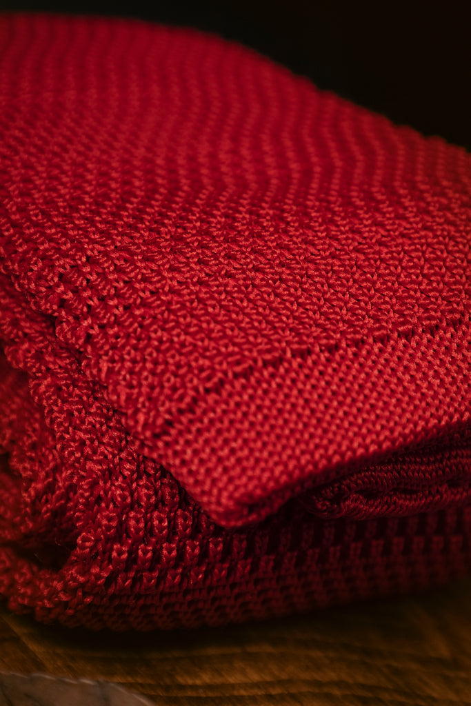 Knitted Tie: Dark Red Dobby Knit Tie - Jack Martin