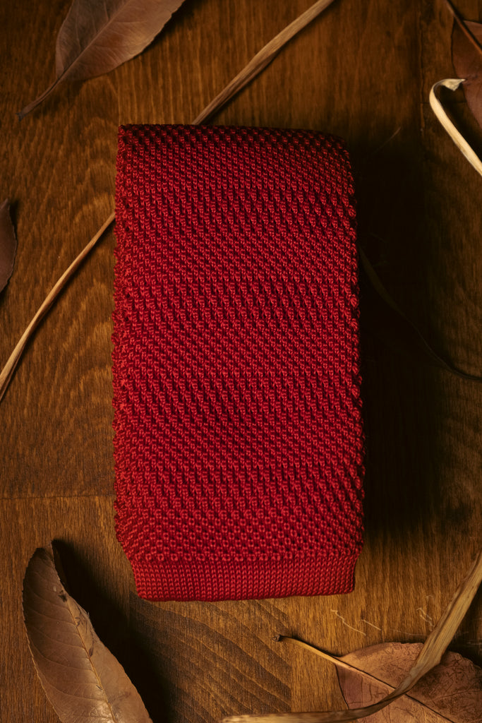 Knitted Tie: Dark Red Dobby Knit Tie - Jack Martin