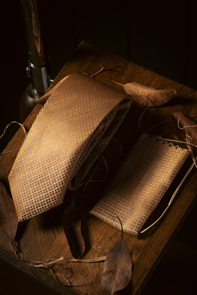 Tie & Hanky Set: Gold Textured Tie & Hanky - Jack Martin