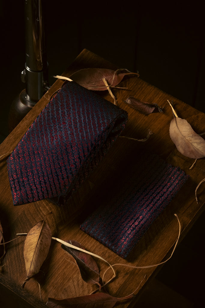 Tie & Hanky Set: Navy & Red Stripe Tie & Hanky - Jack Martin