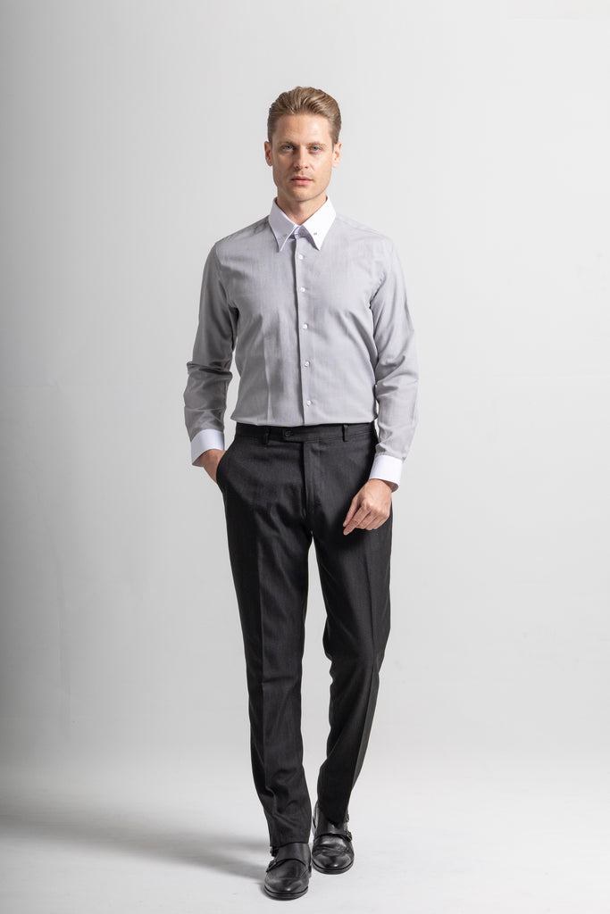ADAM - Grey Oxford Pin Collar Shirt - Jack Martin