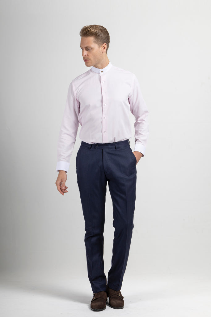 Peaky Blinders Style - Pink Twill Grandad Collar Shirt - Jack Martin Menswear