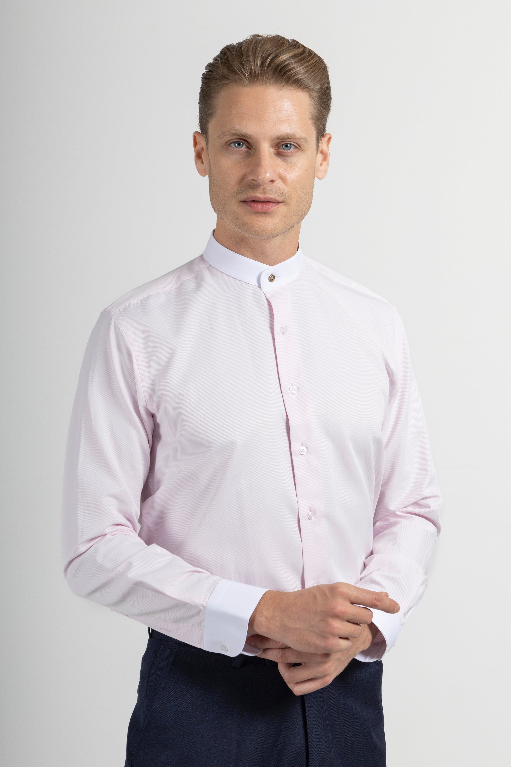 Peaky Blinders Style - Pink Twill Grandad Collar Shirt | Jack Martin 3XL = 18