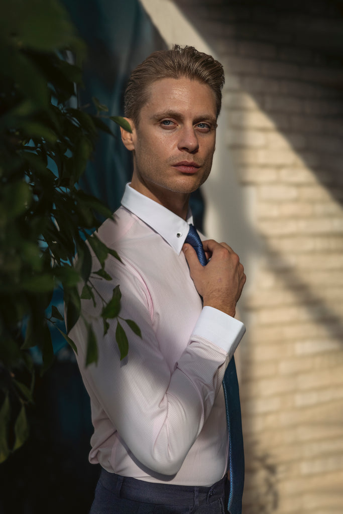 LUKE - Pink Subtle Stripe Pin Collar Shirt - Jack Martin