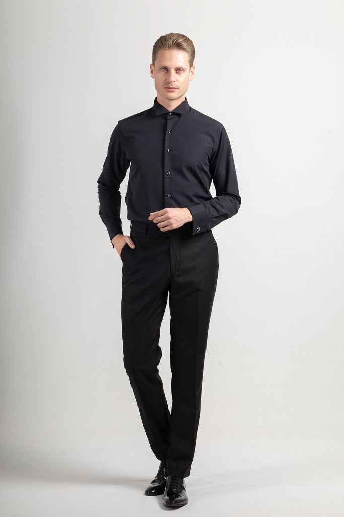 WILLIAM - Black Wing Collar Double Cuff Dress Shirt - Jack Martin