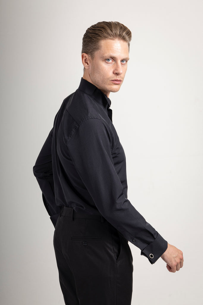 WILLIAM - Black Wing Collar Double Cuff Dress Shirt - Jack Martin