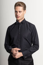 WILLIAM - Black Wing Collar Double Cuff Dress Shirt - Jack Martin