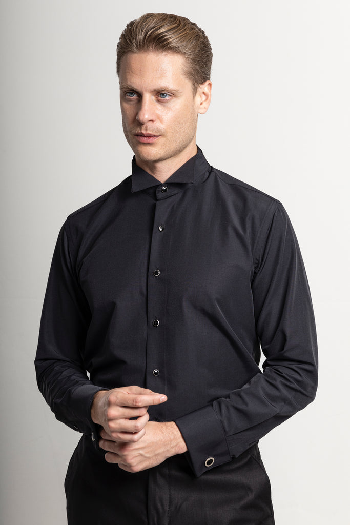 WILLIAM - Black Wing Collar Double Cuff Dress Shirt - Jack Martin