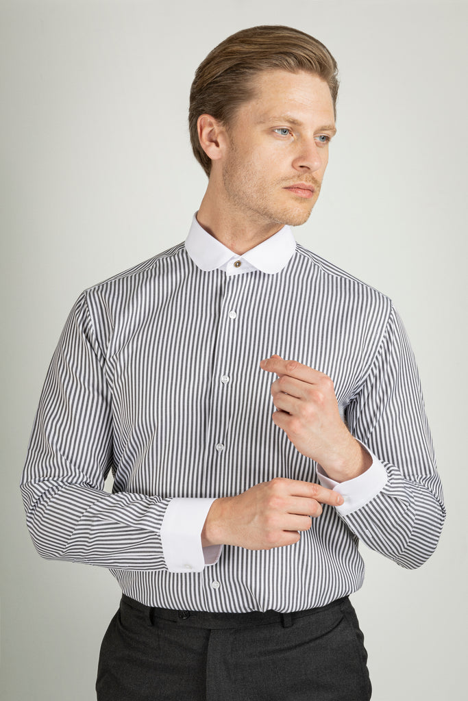 Peaky Blinders Style - Black & White Bengal Stripe Slim Fit Shirt - Jack Martin Menswear