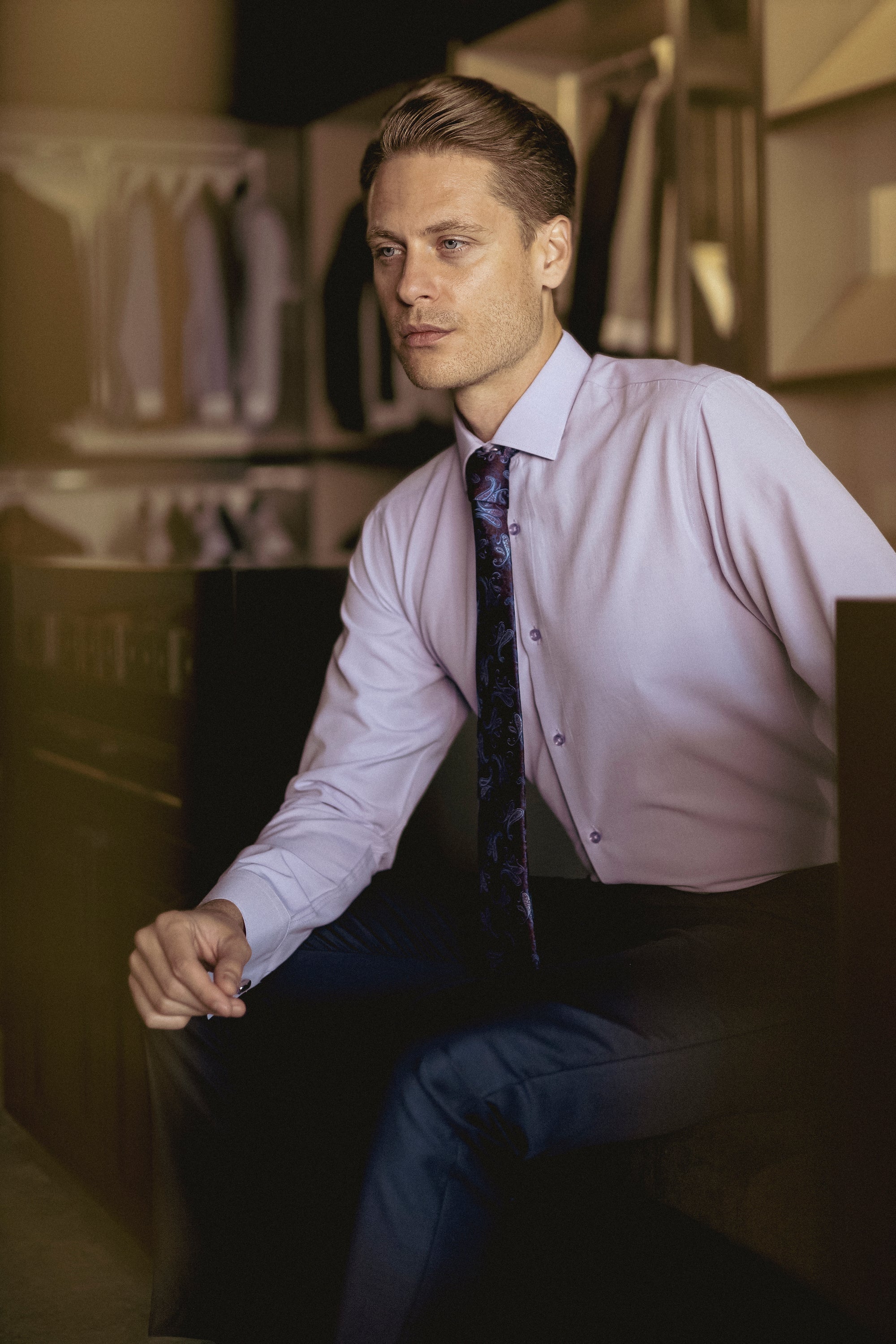 GEORGE - Purple Formal Slim Fit Shirt with Cufflinks - Jack Martin