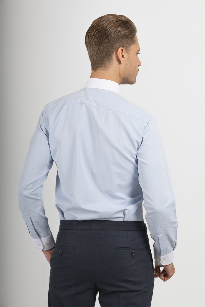 Peaky Blinders Style - Blue Herringbone Slim Fit Shirt - Jack Martin Menswear