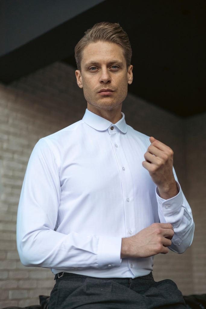 Peaky Blinders Style - White Herringbone Slim Fit Shirt - Jack Martin Menswear