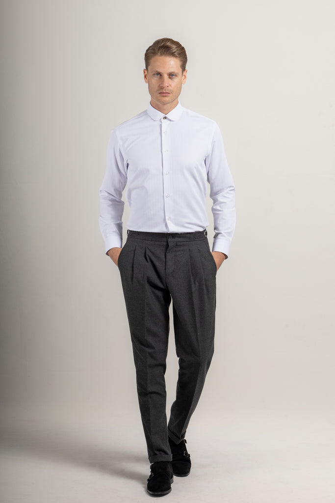 Peaky Blinders Style - White Herringbone Slim Fit Shirt - Jack Martin Menswear