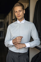 THOMAS - Grey Herringbone Penny Collar Shirt - Jack Martin