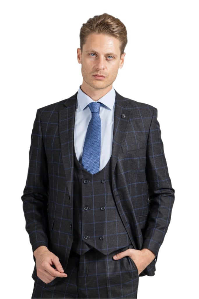 ARTHUR - Ash Grey Check Tailored Fit 3 Piece Suit - Jack Martin Menswear