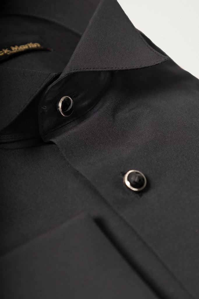 WILLIAM - Black Wing Collar Double Cuff Dress Shirt - Jack Martin
