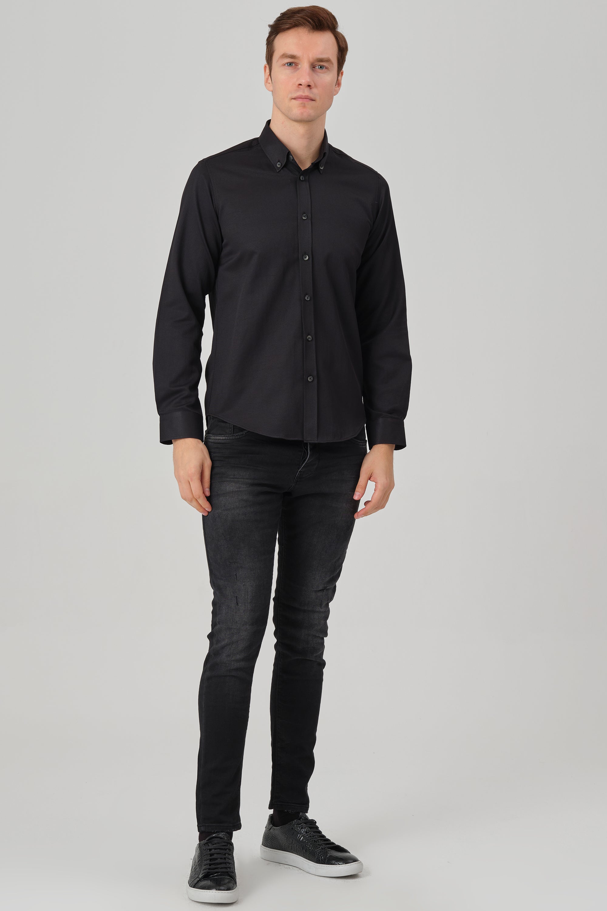 LIAM - Black Dobby Stripe Button Down Casual Shirt - Jack Martin