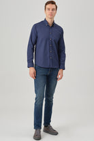 LIAM - Blue Dobby Stripe Button Down Casual Shirt - Jack Martin