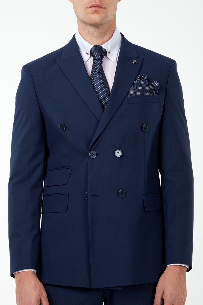 SAMUEL - Blue Semi-Plain Tailored Fit Double Breasted Suit - Jack Martin