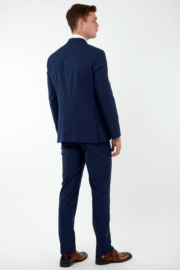 SAMUEL - Blue Semi-Plain Tailored Fit Double Breasted Suit - Jack Martin