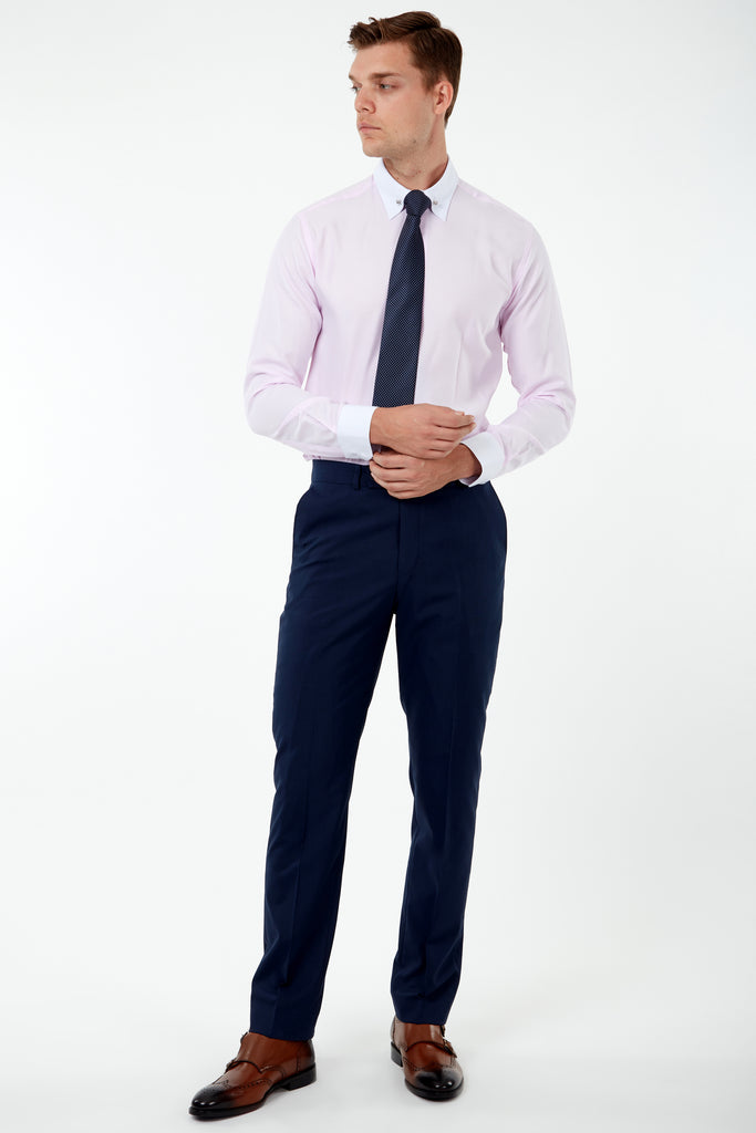 SAMUEL - Blue Semi-Plain Tailored Fit Double Breasted Suit - Jack Martin