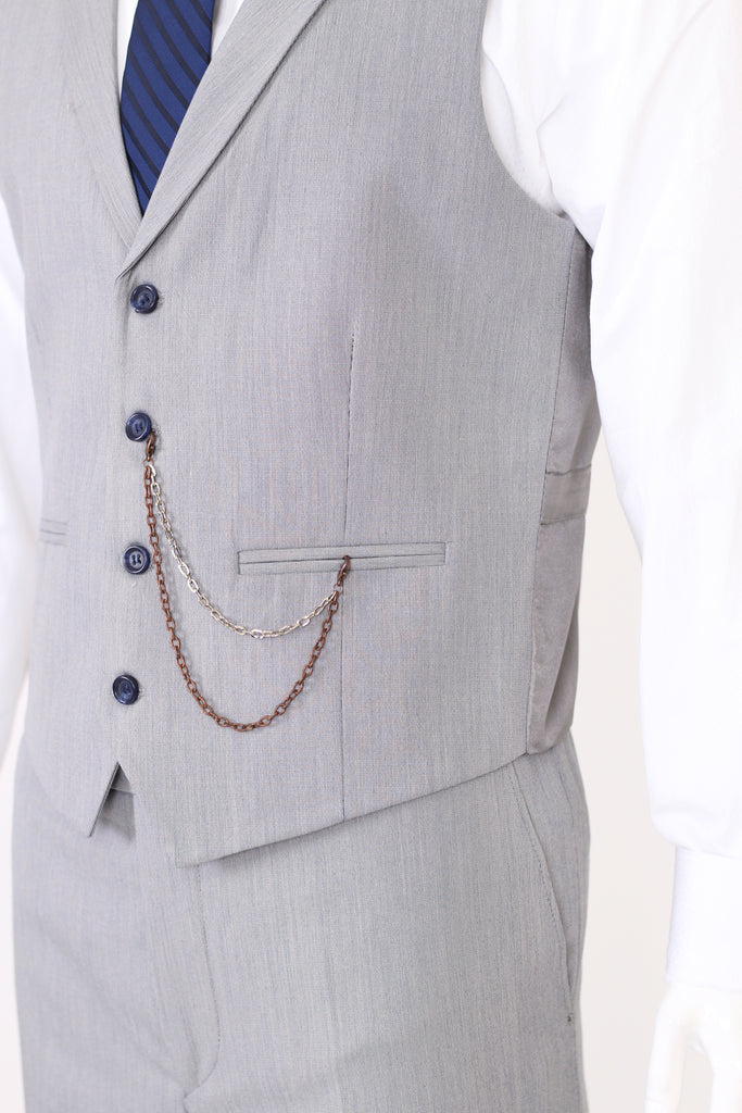 Grey & Blue Textured Collared Suit Waistcoat (PERCY) - Jack Martin Menswear