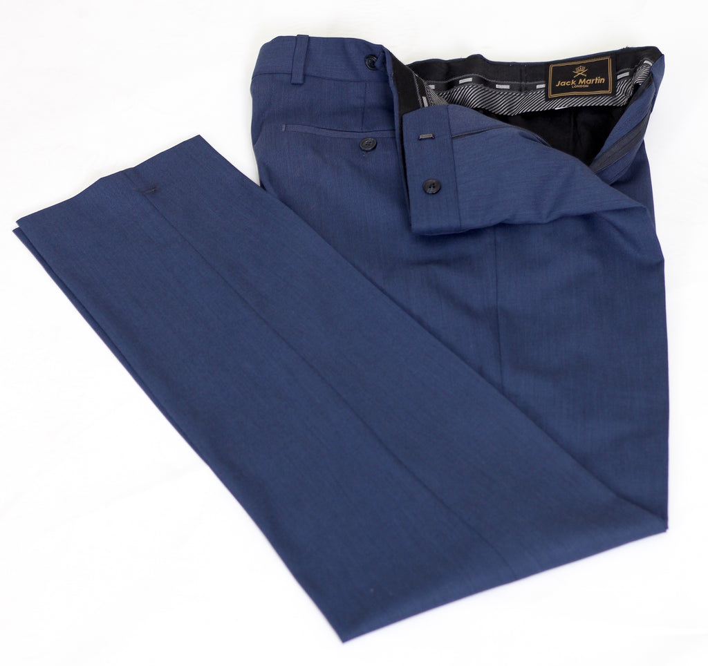 Blue Semi Plain Slim Fit Suit Trousers (PERCY) - Jack Martin Menswear