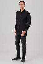 NOAH - Black Waffle Button Down Casual Shirt - Jack Martin