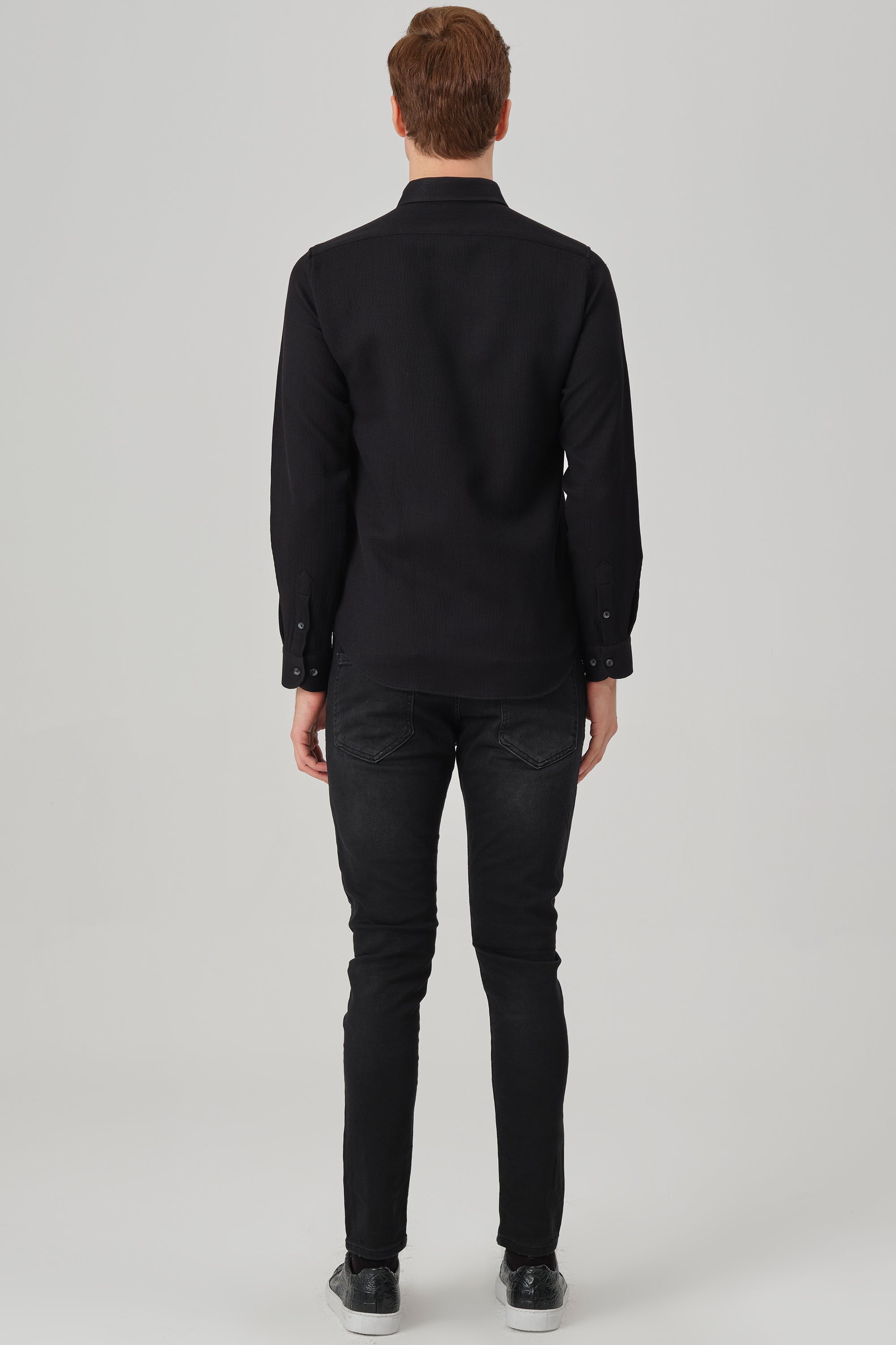 NOAH - Black Waffle Button Down Casual Shirt - Jack Martin