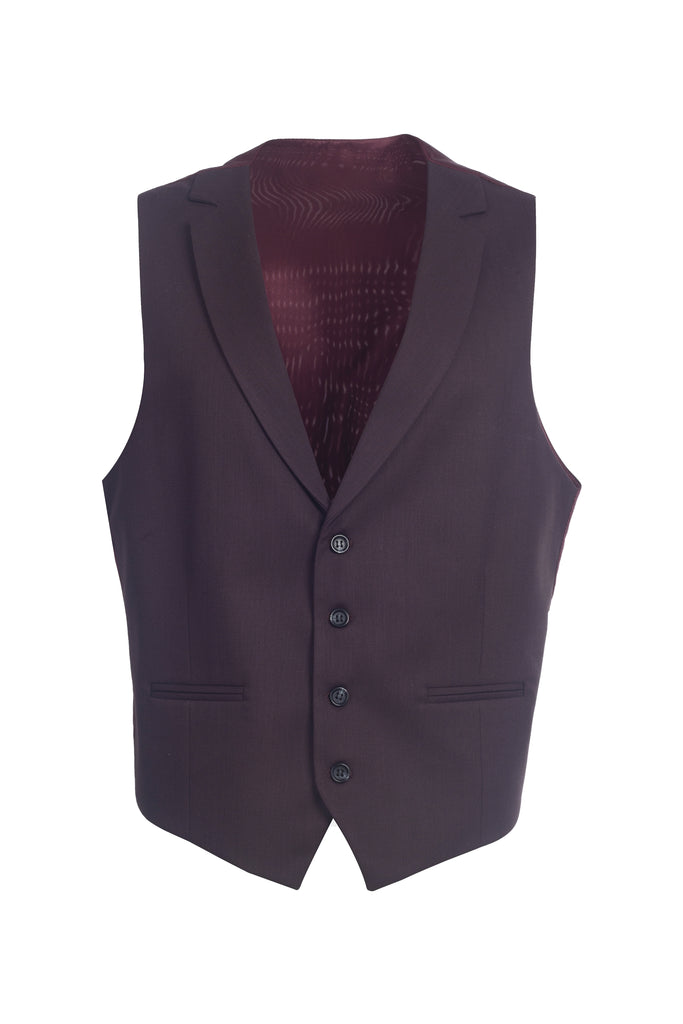 Burgundy Semi Plain Collared Suit Waistcoat (PERCY) - Jack Martin Menswear