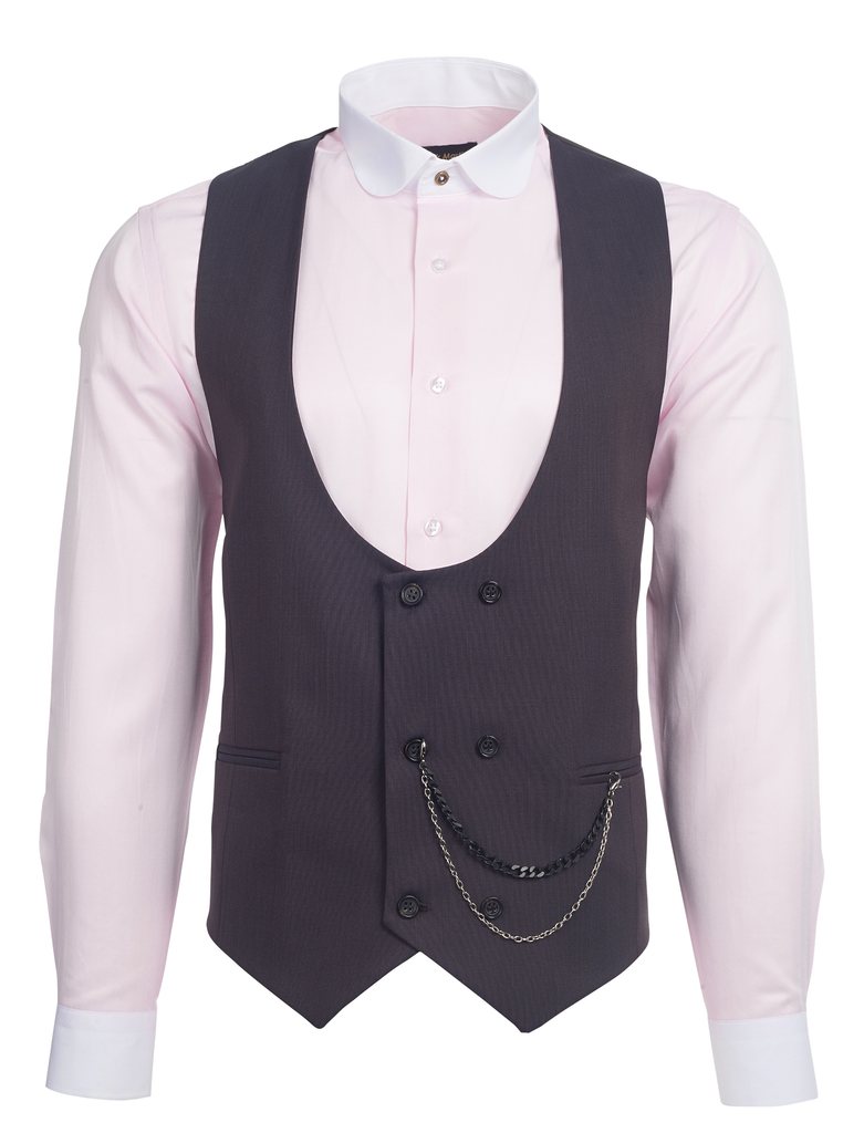 Bronze Brown Semi Plain Double Breasted Suit Waistcoat (PERCY) - Jack Martin Menswear