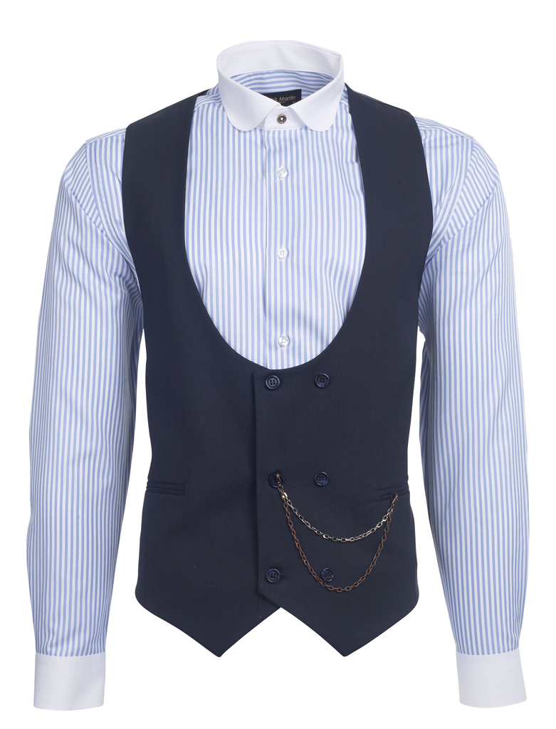 Navy Semi Plain Double Breasted Suit Waistcoat (PERCY) - Jack Martin Menswear