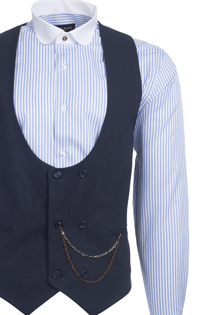 Navy Semi Plain Double Breasted Suit Waistcoat (PERCY) - Jack Martin Menswear