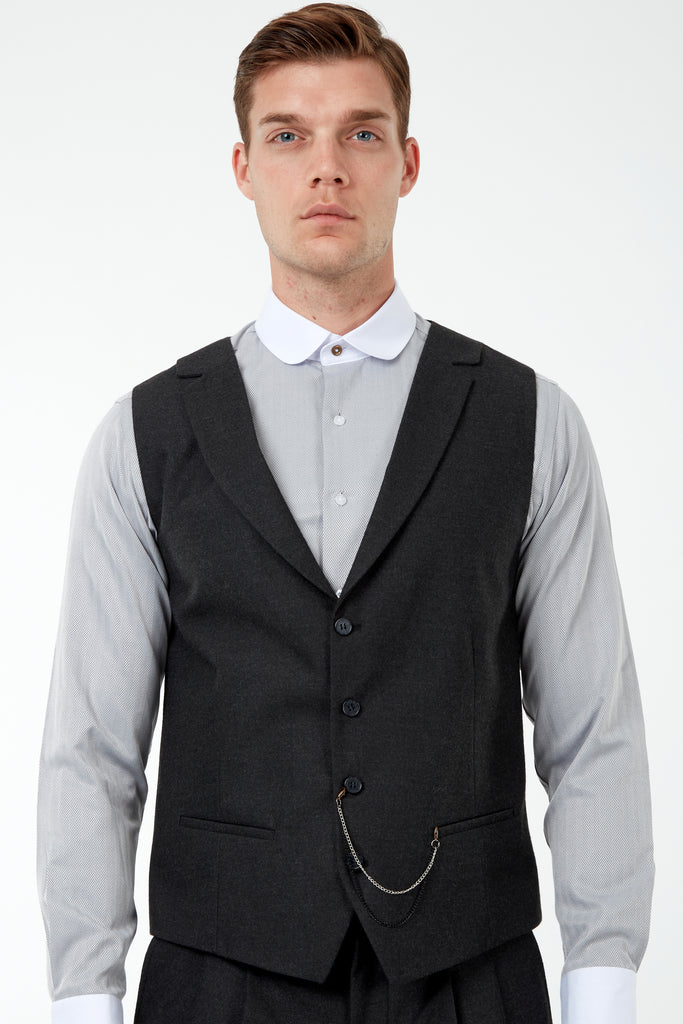 LAGUNA - Heather Black Collared Flannel Waistcoat - Jack Martin
