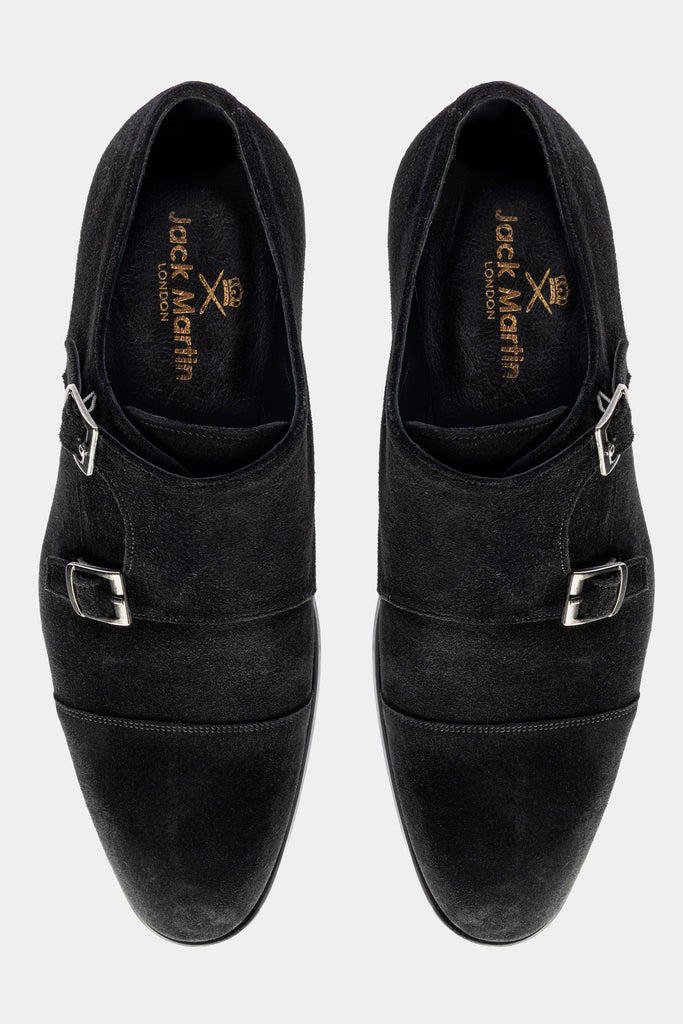 THOMAS - Black Suede Double Monk Strap Shoes - Jack Martin