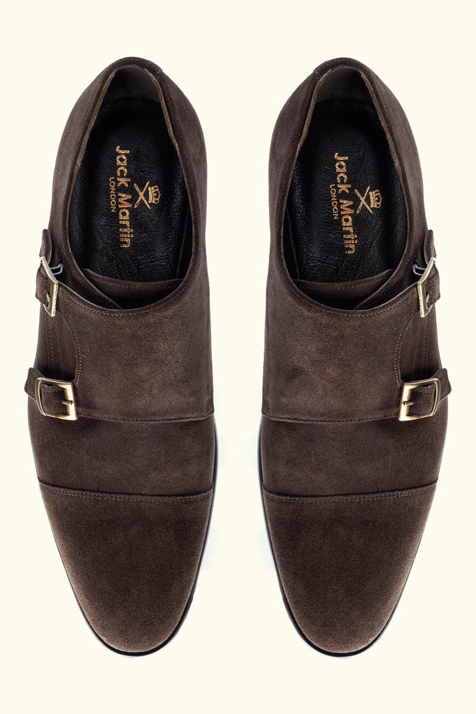 THOMAS - Brown Suede Double Monk Strap Shoes - Jack Martin
