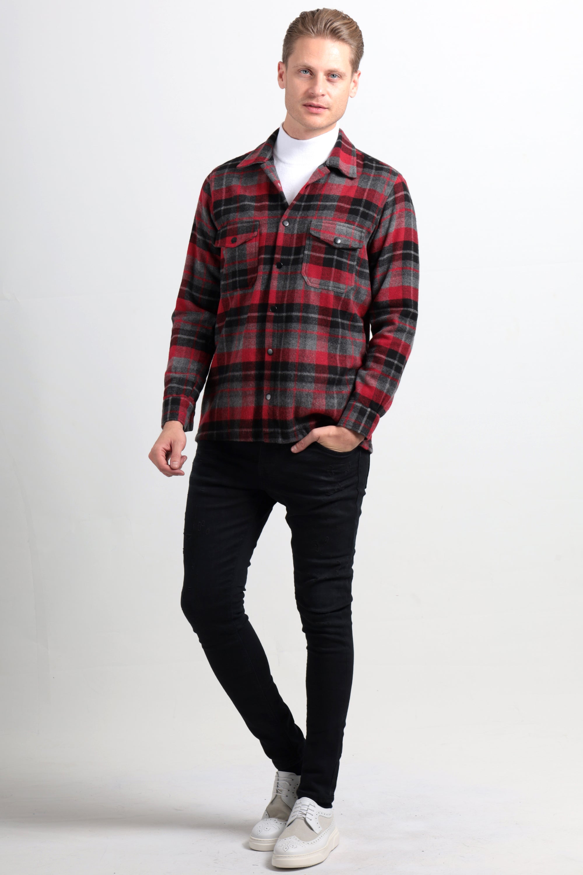 Theo Black Red Check Overshirt- Jack Martin Menswear
