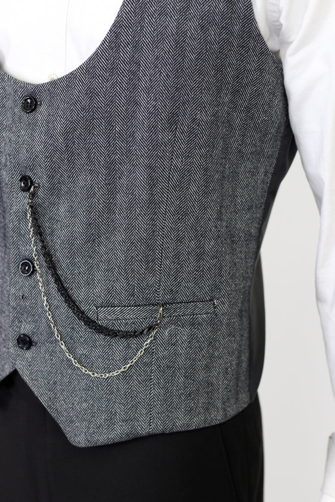 Black Herringbone Tweed Waistcoat - Jack Martin Menswear