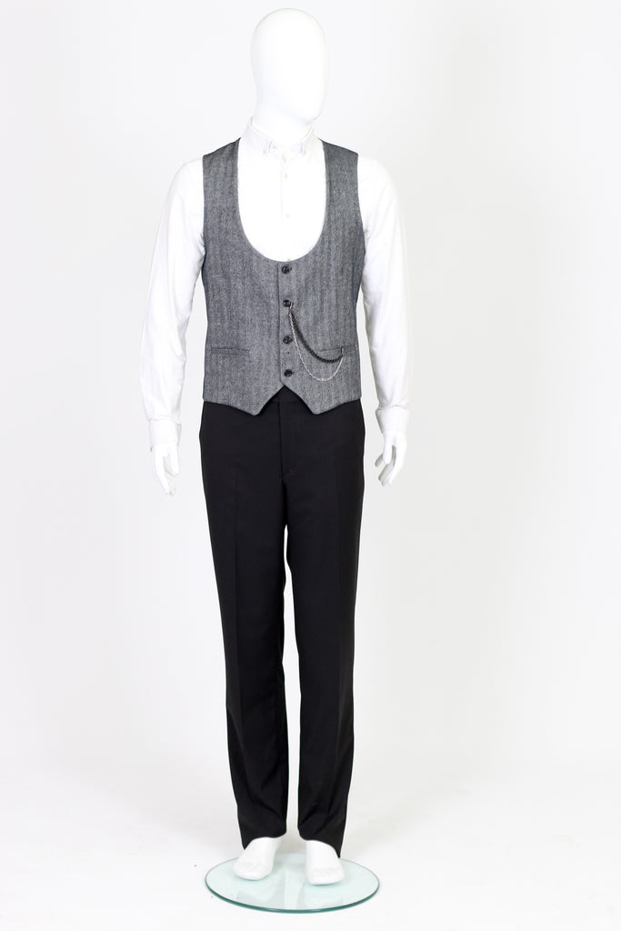 Black Herringbone Tweed Waistcoat - Jack Martin Menswear