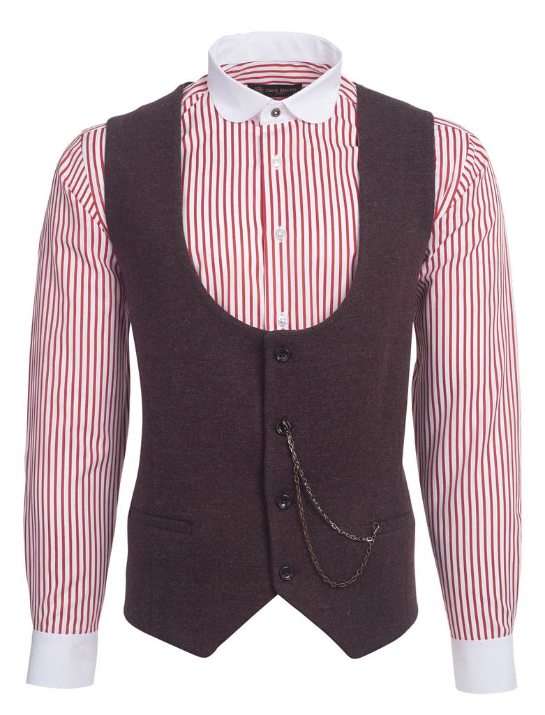 Burgundy & Grey Diagonal Tweed Waistcoat - Jack Martin Menswear