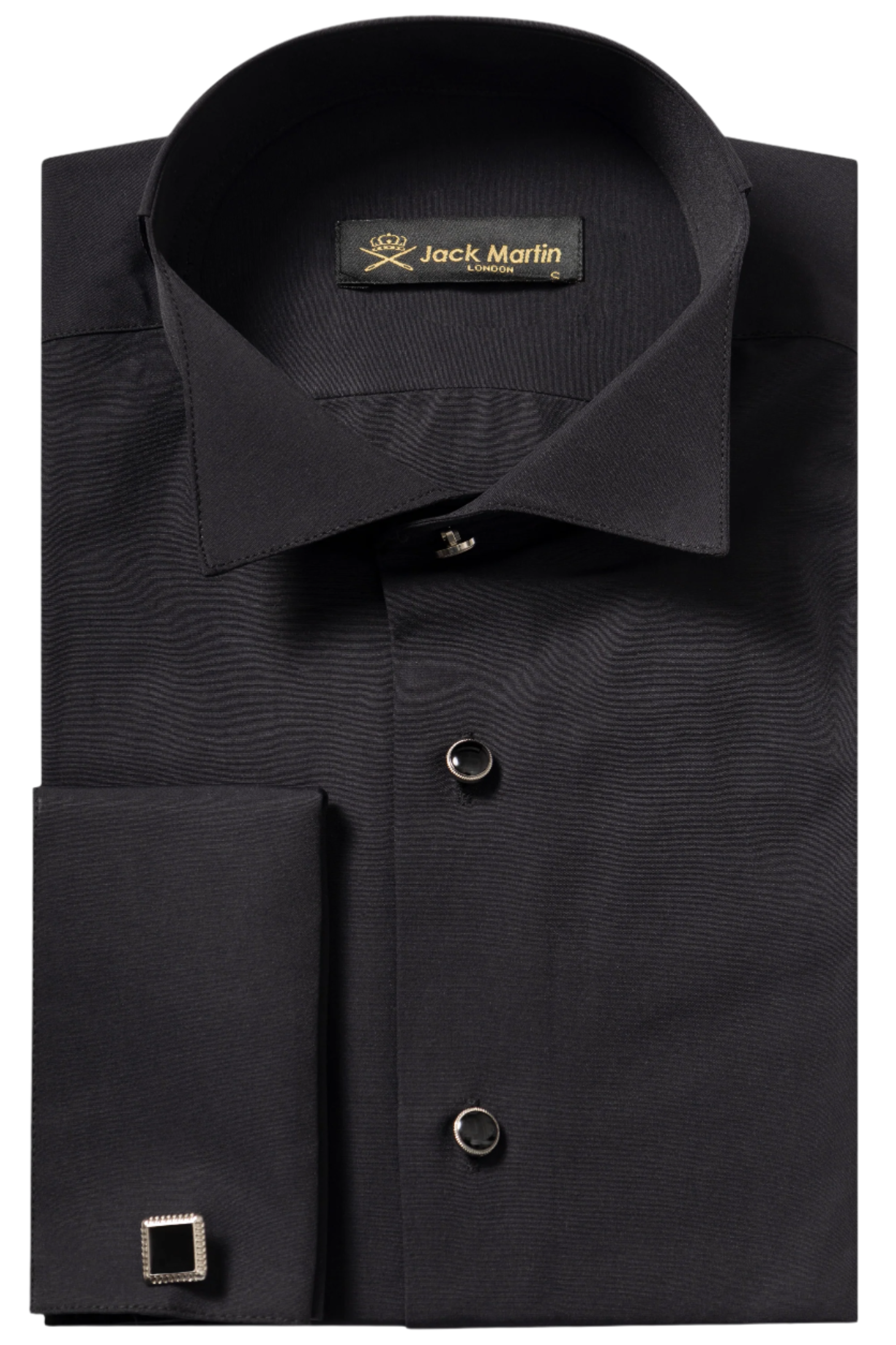 WILLIAM Black Wing Collar Double Cuff Dress Shirt