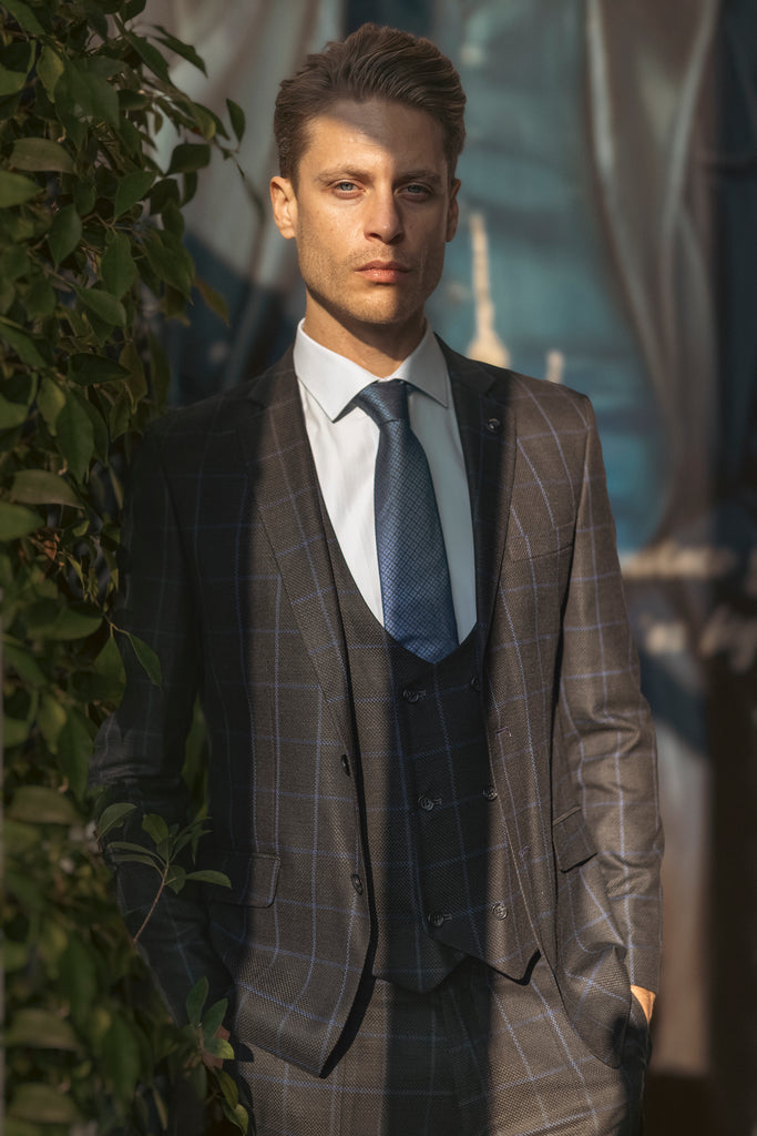 ARTHUR - Ash Grey Check Tailored Fit 3 Piece Suit - Jack Martin Menswear