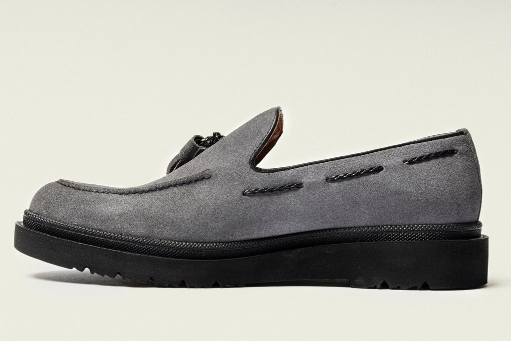 JUDE - Grey Handmade Suede Tassel Loafers with Thick Sole - Jack Martin
