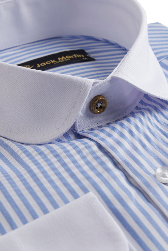 Peaky Blinders Style - Blue & White Bengal Stripe Slim Fit Shirt - Jack Martin Menswear